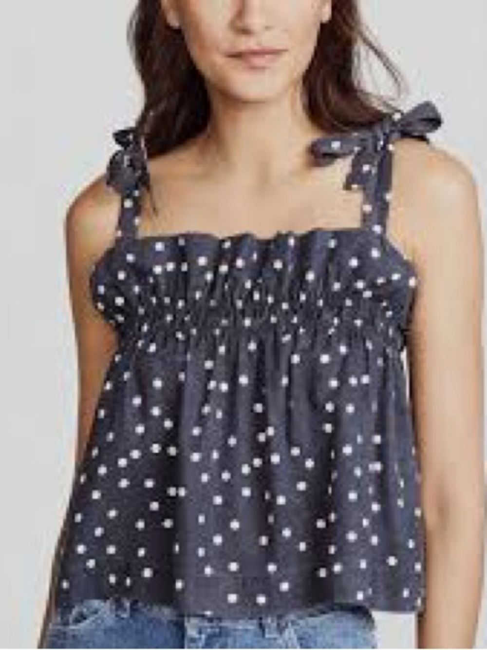 DL1961 Midnight Polka Dot Tie-Shoulder Smocked Camisole